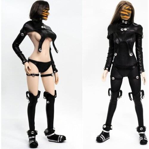 1/6 Female Sci-Fi Battlesuit One-piece Open-chested Black Leather Cyher Suit PIRP 1220A for 12 inch Action Figure Body Model DIY