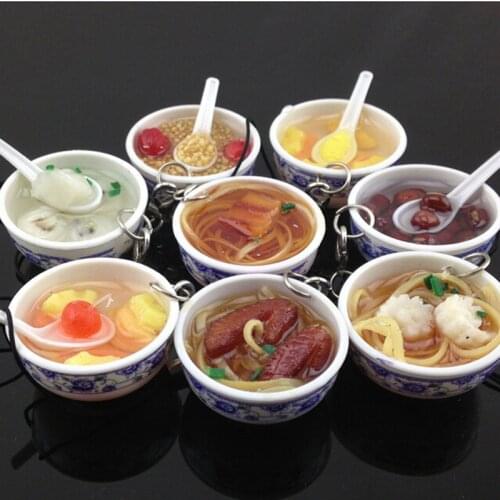 1pc Simulation Food Charms noodle Keychain Chinese Blue And White Porcelain Food Bowl Mini Cell Phone Strap Pendant