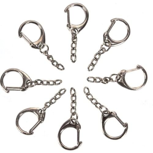 10pcs DIY Metal Swivel Clasp Hooks Keyring Jewelry Making Parts Split Ring Short Chain Key Rings Polished Silver Keychain