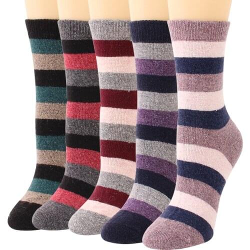 12 Pairs Winter Warm Women Thick Thermal Wool Cashmere Snow Socks Fashion Casual Striped Wool Socks for Women