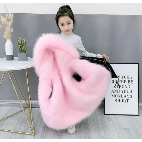 2021 Winter Jacket for Kids Girls and Boys Faux Fox Fur Outerwear for Boys Teenager Girls Hooded Fur Coats Warm Outerwear W199