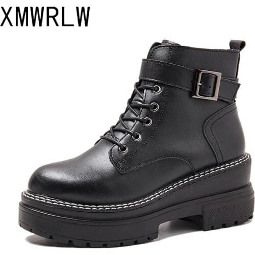 XMWRLW Womens Boots 2020 Autumn Winter Genuine Leather Warm Plush Ankle Boots For Woman Winter Shoes High Heels Ladies Boot
