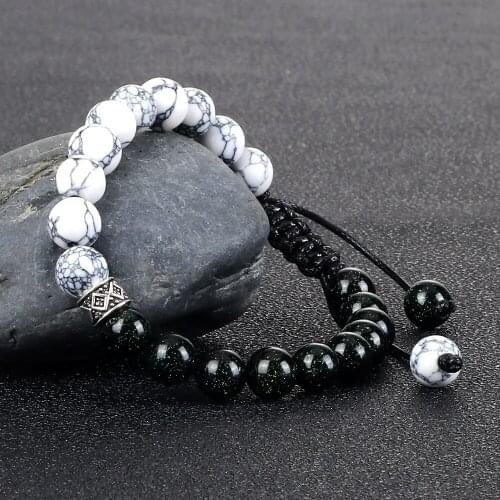 8MM Black Line Turquoises Adjustable Bracelet Men Luxurious Round Natural Stone Beads Spacer Bangle Chain Women Handmade Jewelry
