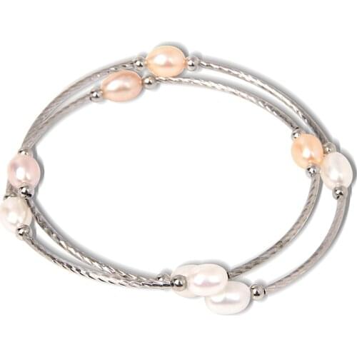 Natural Freshwater White Pearls 6-7 mm Beads Bracelet Women Handmade Chain Bangle Femme Baroque Pearls Jewelry Party Birthyday