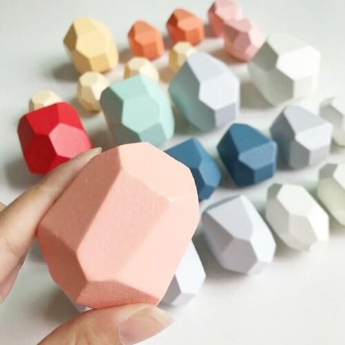 Children Jenga Building Block Wooden Colored Stone Educational Toy Creative Nordic Style Stacking Block Game Rainbow Wooden Toys
