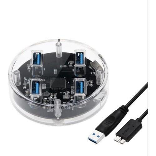 By dhl or fedex 200pcs 4 Ports USB3.0 Transparent Desktop HUB With Rubber Anti-skid Pad Reserced External Power Supply