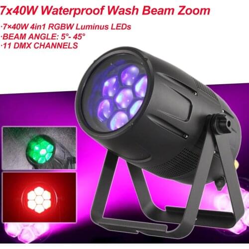 DMX512 Control 7X40W Waterproof Wash Beam Zoom Light RGBW Changing Dimmable Flood LED Night Lights For Landscape Stage Party DJ