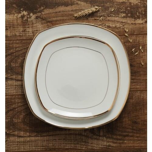 Ceramic Plate Golden Side Bone Porcelain Square Plate Dishes Steak Plate White Gold Line Plate Serving Platter Dishes