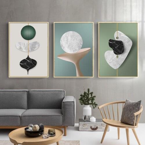 Living Room Luxury Abstract Geometric Circle Black Marble Texture Decoration Painting Sofa Background Wall Canvas Picture Poster