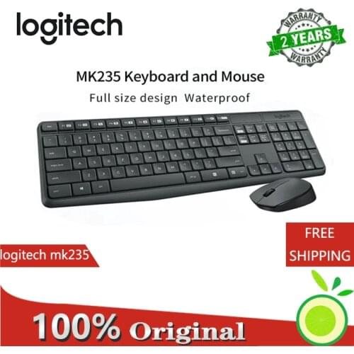 Logitech MK235 Wireless Keyboard Mouse Multimedia 2.4GHz Splash-Proof Design 1000dpi Micro USB Receiver Office Plug and Play
