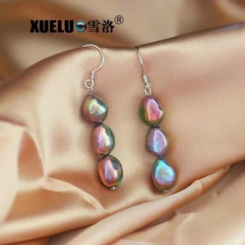 XUELUO Hot Selling ! Fashion High Quality Metal Color Shiny Luster Natural Cultured Freshwater Baroque Drop Pearl Earrings