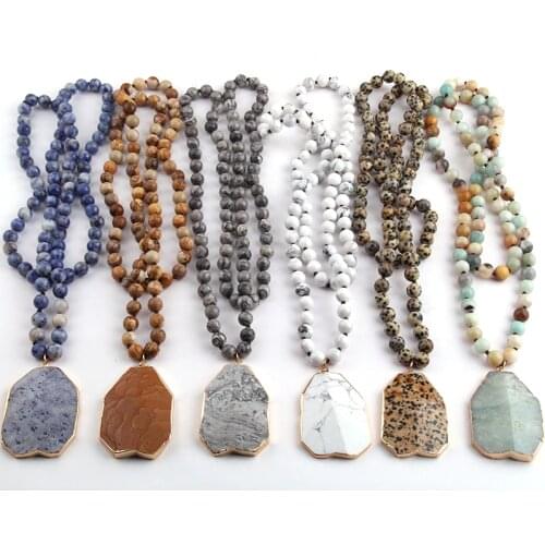 Fashion Bohemian Tribal Jewelry Natural Stone Knotted Stone Matching Pendant Necklaces For Women Ethnic Necklace