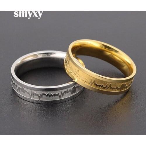 Man or Woman Classic Titanium Steel Ring Electrocardiogram Wave heartbeat Ring Wedding Couples Rings Bijouterie Lover Best Gift