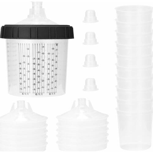 160-800ml Sprayer Machine Paint Mixing Cup Set with 4pcs Sealing Plugs /Black Retainer-Ring/Hard Cup/10pcs Disposable Inner Cup