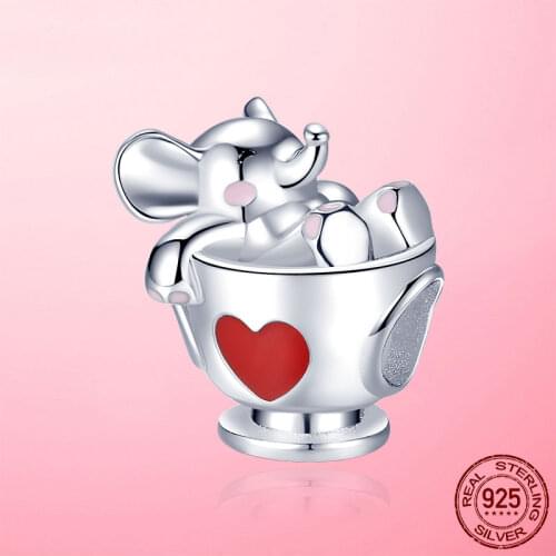 2021 New Silver Charms 925 Sterling Silver Elephant in Coffee Cup Charms Beads fit Original Bracelet Silver 925 Jewelry Making
