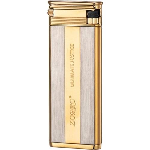 New ZORRO Metal Compact Gas Lighter Windproof Retro Grinding Wheel Butane Inflated Flint Cigarette Lighter Men Gift