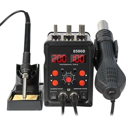 2 in 1 Hot Air Rework and Soldering Iron Station with Cool/Hot Air Conversion, Digital Temperature Correction and Sleep Function