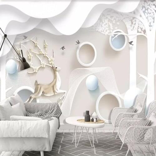 Custom 3D Wall Wallpaper Embossed Elk Nordic Modern Minimalist Wall Cloth Living Room TV Background Home Decor 3D Large Mural