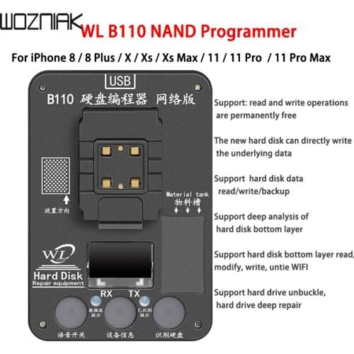 WL B110 NAND Programmer SN Read Write Data Tool for iPhone 8 8p x xs xsmax 11 11pro max Backup Memory Upgrade Free Forever B110