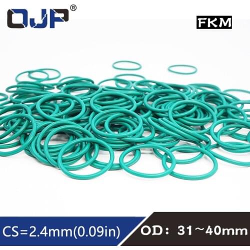 5PC/lot Rubber Ring Green FKM O ring Seal 2.4mm Thickness OD31/32/33/34/35/36/37/38/39/40mm Rubber O-Ring Oil Fuel Gasket Washer