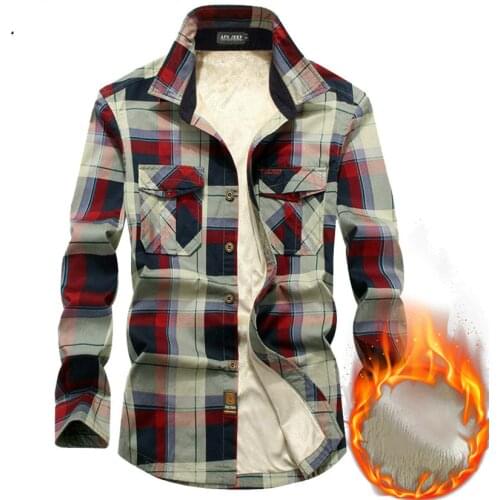 Autumn Winter Warm Shirt Men Long Sleeve Thick Fleece Plaid Mens Shirts Causal Cotton Chemise homme Plus Size 4XL Shirt