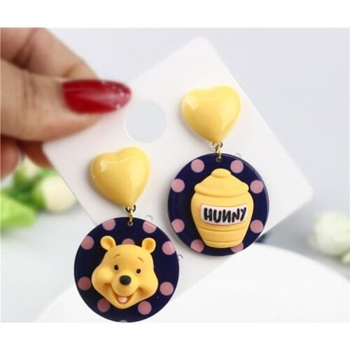 Winnie The Pooh Cartoon Plastic Yellow Anime Accessories Earrings Girls Teenie Weenie Disney Movie Peripherals Ear Pendants