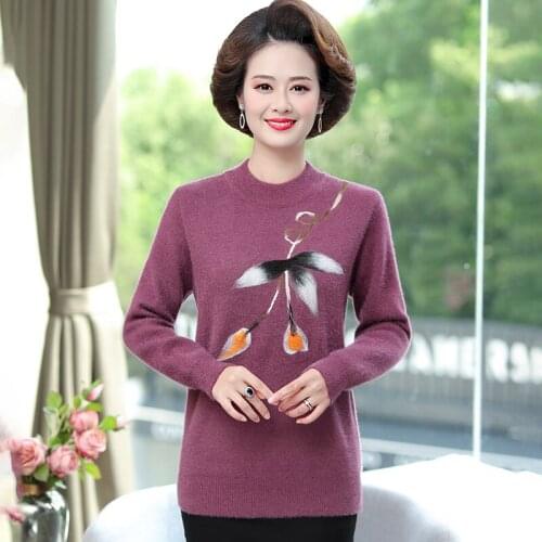 Imitation Mink Printed Mother Sweater Pullover Half Turtleneck Warm Soft Elastic Jumper Autumn Winter Womens Bottoming Tops