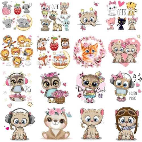 Cartoon Cat Patch Owl Patches Baby girl Iron On Patches For Clothing Heart Transfer Patches Thermal Sticker On Clothes Applique