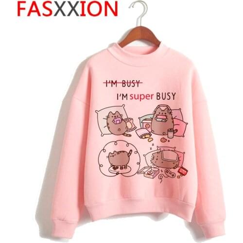 Pusheen Kawaii Harajuku Korean Style Hoodies Women Ullzang Cute Cat 90s Funny Cartoon Sweatshirt Graphic Fashion Hoody Female