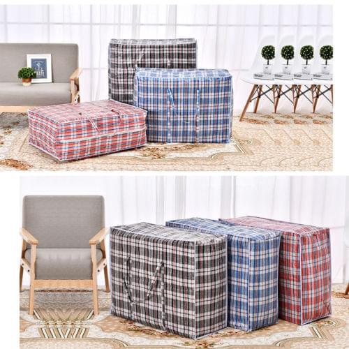 Big Storage Bag for Large-capacity Quilt Clothes Portable Moving Woven Bags Canvas Sacks Travel Luggage Grid Bags