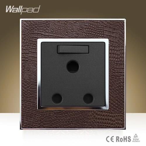 Wallpad Luxury 15A Switched Socket Goats Brown Leather Panel UK South Africa 15amp Industry Module Wall Socket Free Shipping