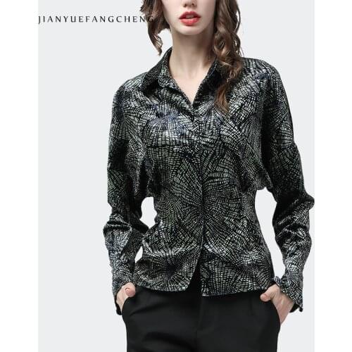 Women Winter Velvet Shirt Abstract Art Plaid Printed Top Warm Dark Color Office Ladies Elegant Slim Fashion Work Wear POLO Shirt
