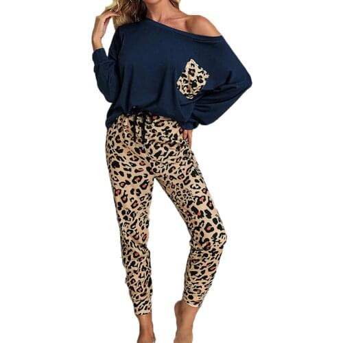 Plus Size Women Set Long Sleeve Blouse Top + Skinny Pants Leopard Loungewear Homewear Outfit Spring/Autumn Female Two-piece suit