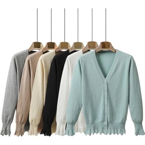 Queechalle 8 Colors Women Knitted Cardigan Coat Short 2020 Spring Autumn V-Neck Long Sleeve Casual Knit Sweater Coat Female Tops