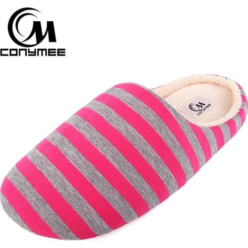 Winter House Shoes Woman 2019 Home Indoor Slippers Soft Plush Warm Cotton Shoes Striped Female Fur Bedroom Slippers Large Size