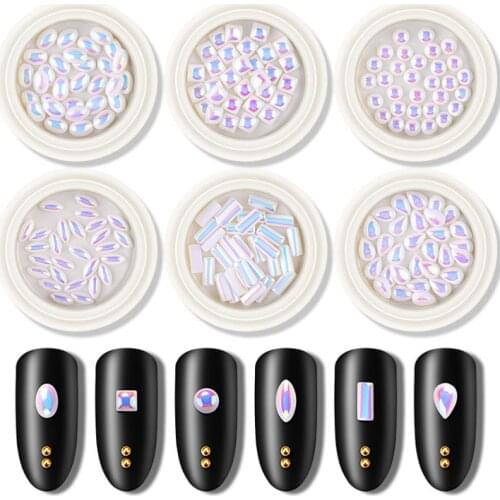 1 Pack AB Colorful Rhinestones Shiny Gems For Nails 3D Crystal Pearls Stones For Nail Art Teardrop/Horse Eye/Square Diy Manicure