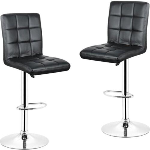2Pcs/set Bar Chair Nine-grid Cushion Chair Synthetic Leather Swivel Bar Stools Adjustable Chairs with Footrest No Armrests HWC