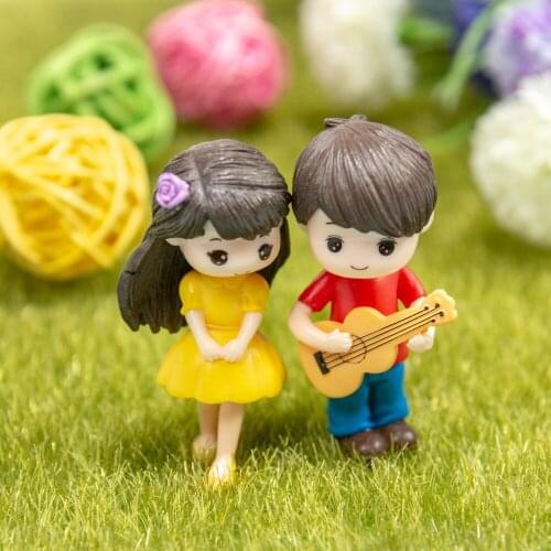2pcs/set Cute Little Boy Girl Guitar Sweet Couple Craft Fairy Doll Wedding Birthday Party Crafts Home Decoration Home Decor
