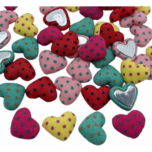 50PCS/lot 15mmX17mm Multi Colors Options Heart Shape Dotted Fabric Covered Flatback Buttons For Earring DIY JEWELRY