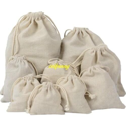 50pcs 7*9cm 8*10 9x12 10*14 12*15cm 13*18 15*20 17*23 20*30cm Flat mouth Cotton Burlap Gift Bags Drawstring Pouch storage bag