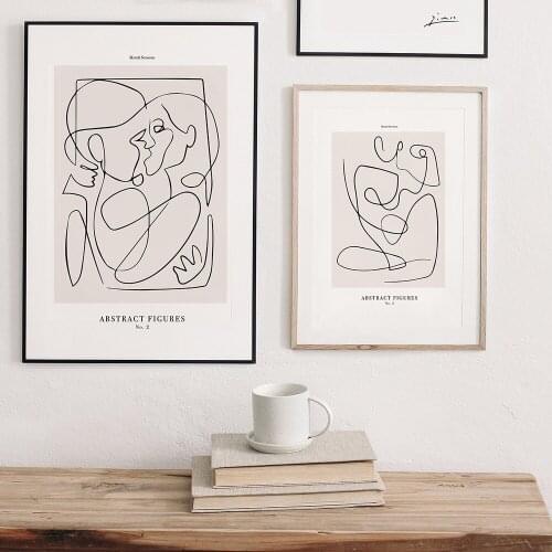 Abstract Couple Kiss Single Line Drawing Print Love Black and White Poster Romantic Gifts Bedroom Wall Art Canvas Painting Decor