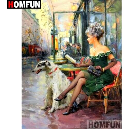 HOMFUN 5D DIY Diamond Painting Full Square/Round Drill "Woman dog" Embroidery Cross Stitch gift Home Decor Gift A09272