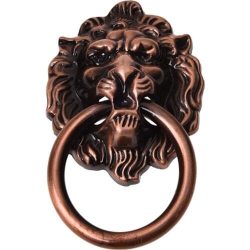 Antique Style Copper Tone Metal Lion Head Shaped Drawer Pull Handle 2.5"