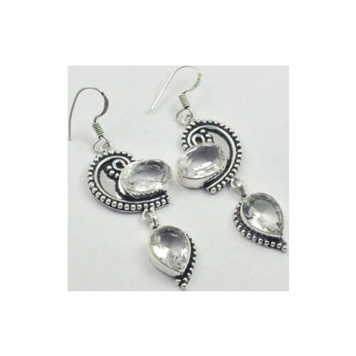 White Topas , Silver Overlay on Copper Earrings ,67mm , E3379