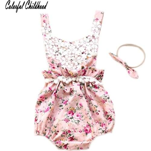 Newborn Baby Girls Ruffle Bodysuit Sleeveless Laces Cute Little Balls Bodysuit Baby Girl Floral Kids Clothes 2pcs set for 0-24m