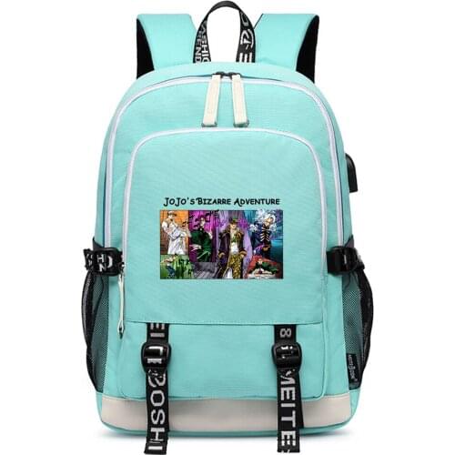 JoJos Bizarre Adventure Large School Bags Oxford Bookbag Anime Travel Backpack Pink Women Back Pack USB Charging Laptop Bagpack