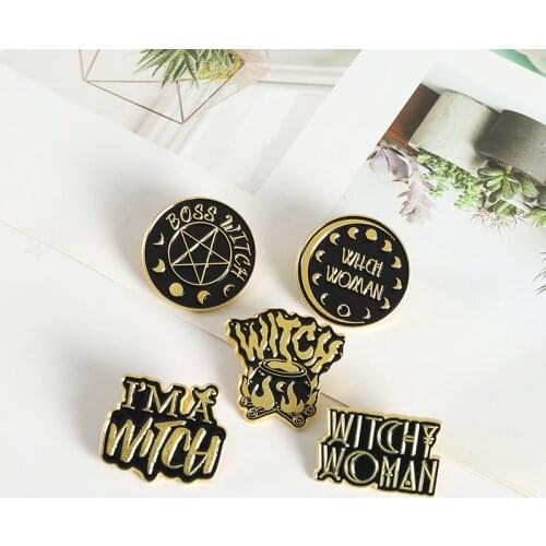 Black Pentagram Moon Phase Witch Magic Enamel Pins Brooches For Women Gothic Punk Lapel Sorcerer Witchcraft Badge Jewelry Gifts