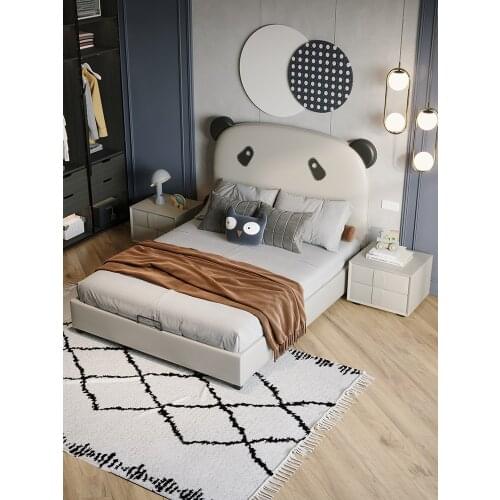 Panda bed childrens bed boy cartoon single girl Nordic boy children creative high box leather bed