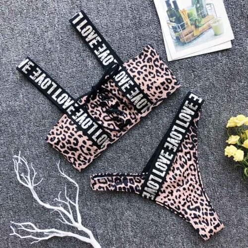 Women Swimwear Sexy Letter Printed Brazilian Bikini Female Swimsuit Plus Size Bikini Lace Up Bather Bathing Suit Swim