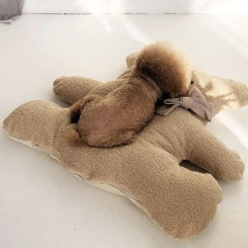 2 Colors Pet Dog Cat Mat Bear Shape Mat with Bowknot Double Sided Sleeping Pad Washable Soft Comfortable Pet Dogs Supplies